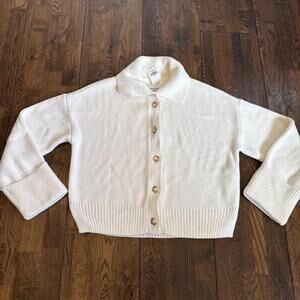 Abercrombie & Fitch Ribbed Collared Cardigan — Ivory — 5‑Button Size Small NWT'S